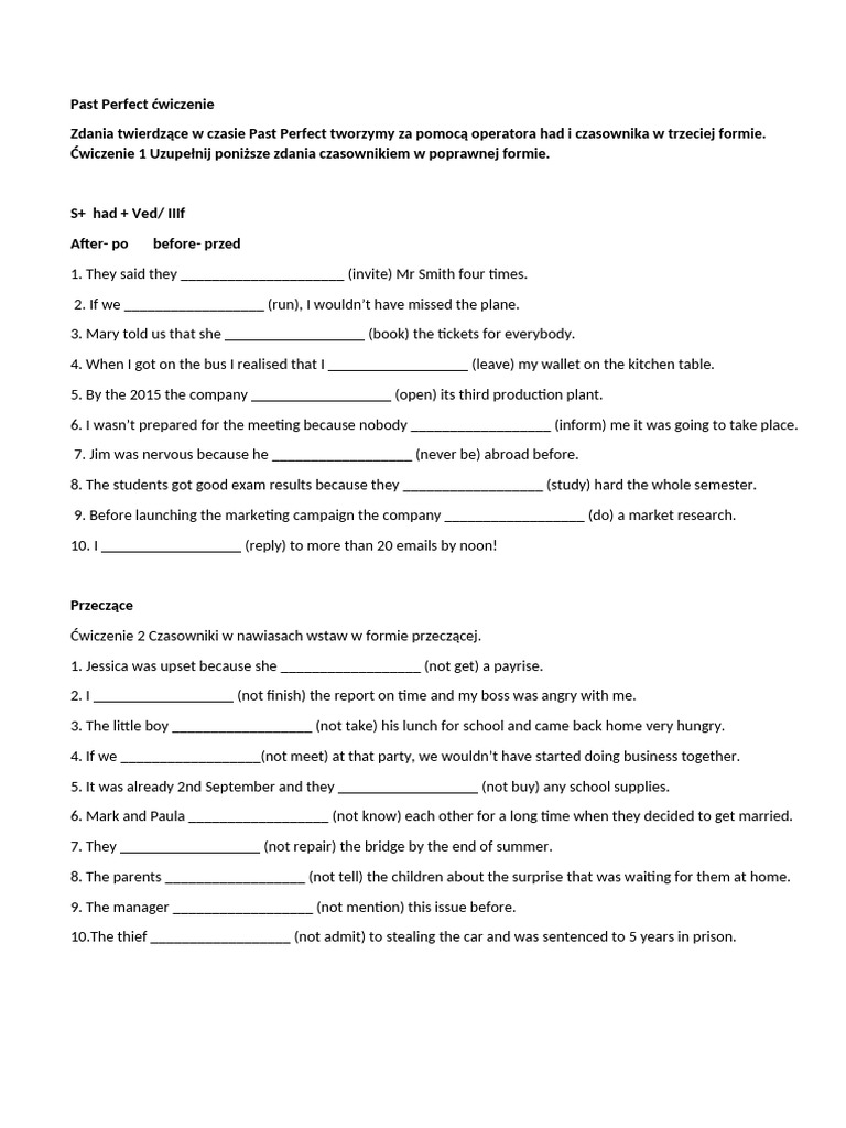 Past Perfect Tense Exercises | PDF | Chess Theory | Chess