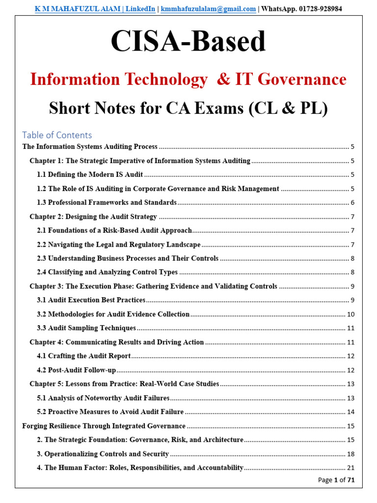 CISA IT Governance Exam Notes | PDF | Audit | Sampling (Statistics)