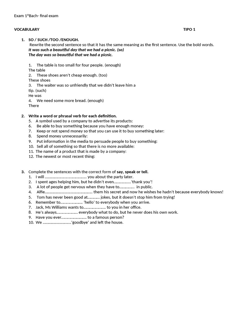 1º Bachillerato Final Exam Review | PDF | Linguistic Typology | Linguistics