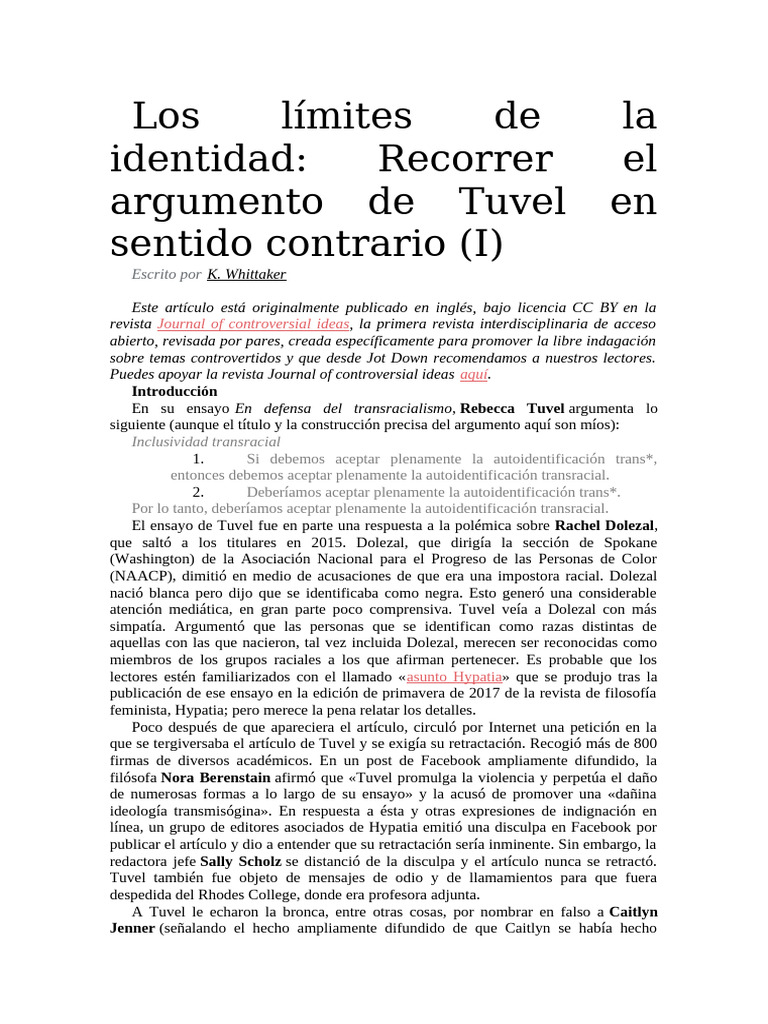 Crítica al transracialismo de Tuvel | PDF | Género | Estudios de género