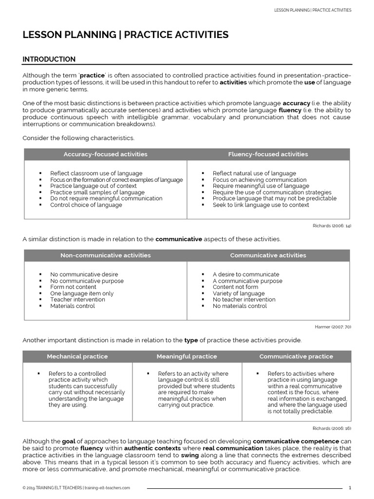 Self-Access Lesson Planning Practice Activities V1.0 | PDF | Fluency ...