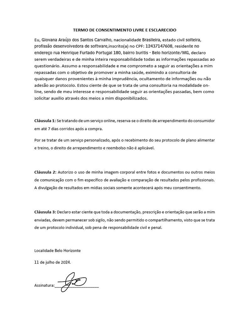 Termo de Consentimento Online para Consultoria | PDF