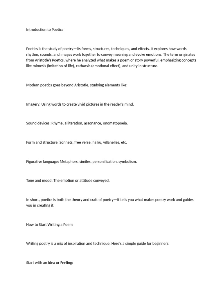 Beginner's Guide to Poetics and Poetry Writing | PDF