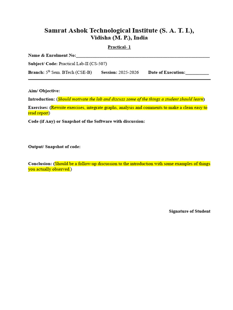 Practical Lab Report for CS-507 BTech | PDF