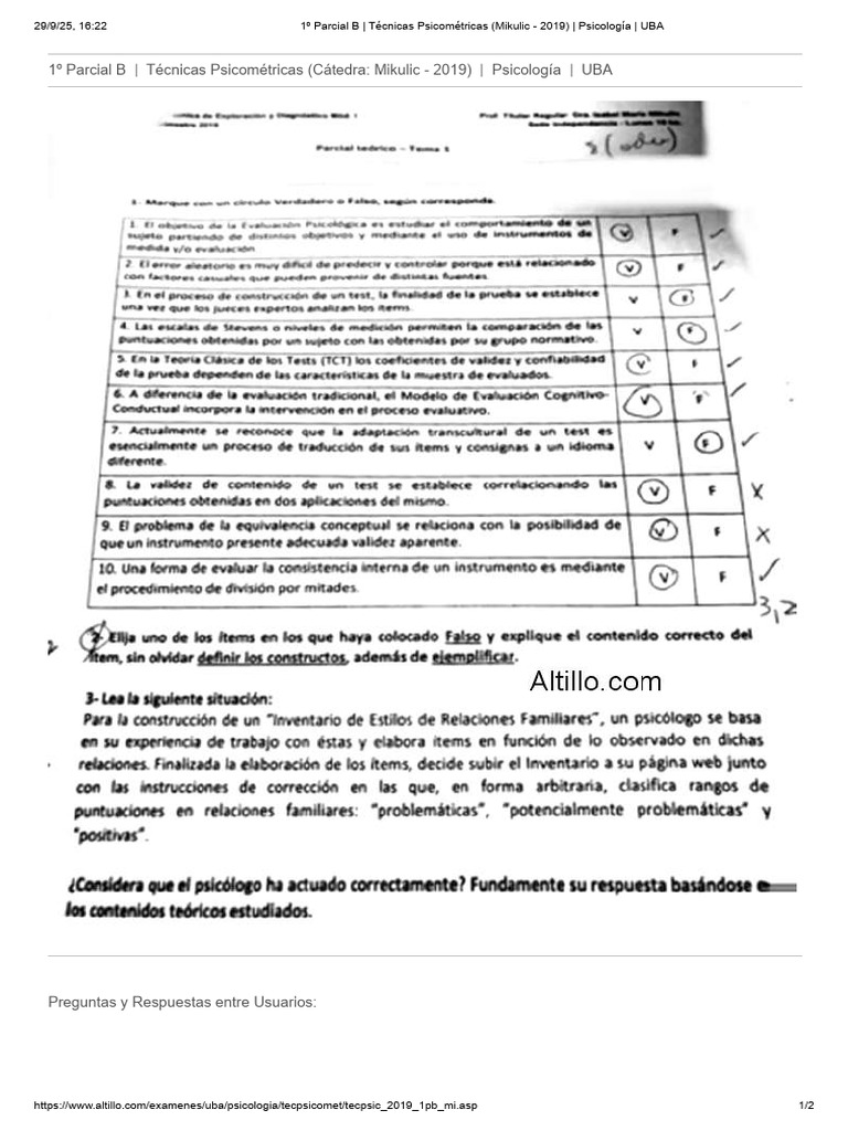 1º Parcial B - Técnicas Psicométricas (Mikulic - 2019) - Psicología ...