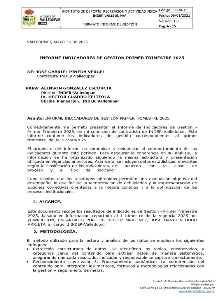 Informe Indicadores de Gestión Primer Trimestre 2025 | PDF