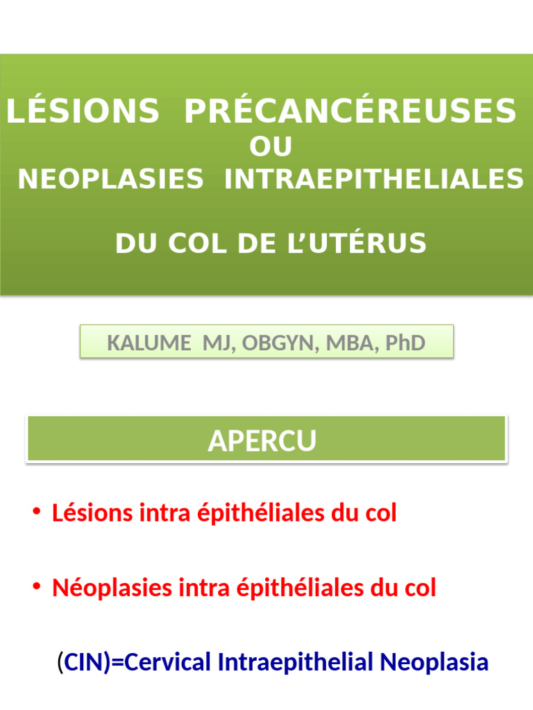 Lésions précancéreuses du col utérin PDF Cancer Cancer du col utérin — free download