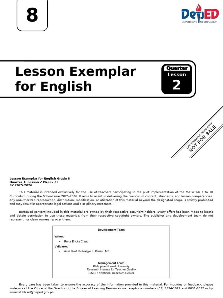Grade 8 English Lesson Exemplar: Afro-Asian Literature | PDF ...