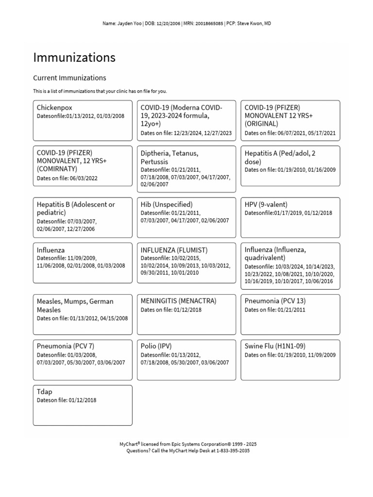 MyChart Immunizations Jayden | PDF | Vaccines | Viral Respiratory Tract ...