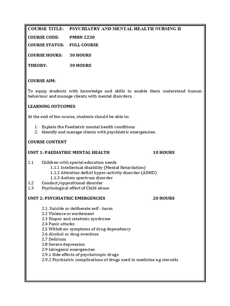 Psychiatry & Mental Health Nursing II | PDF | Mental Disorder | Psychiatry
