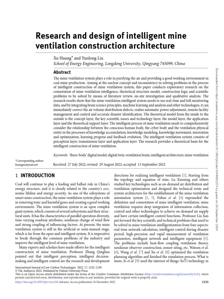 Research and Design of Intelligent Mine Ventilation Construction ...