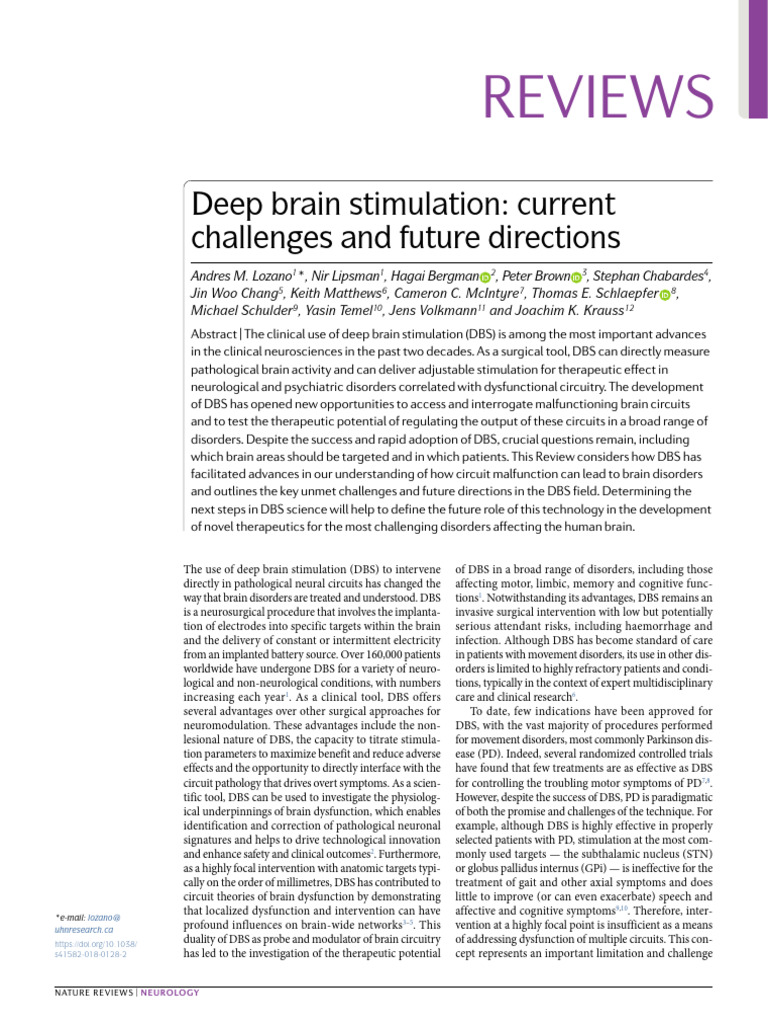 Deep Brain Stimulation - Current Challegnes and Future Directions | PDF ...
