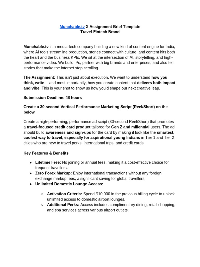 Travel-Fintech Ad Script Brief Template | PDF | Loyalty Program ...