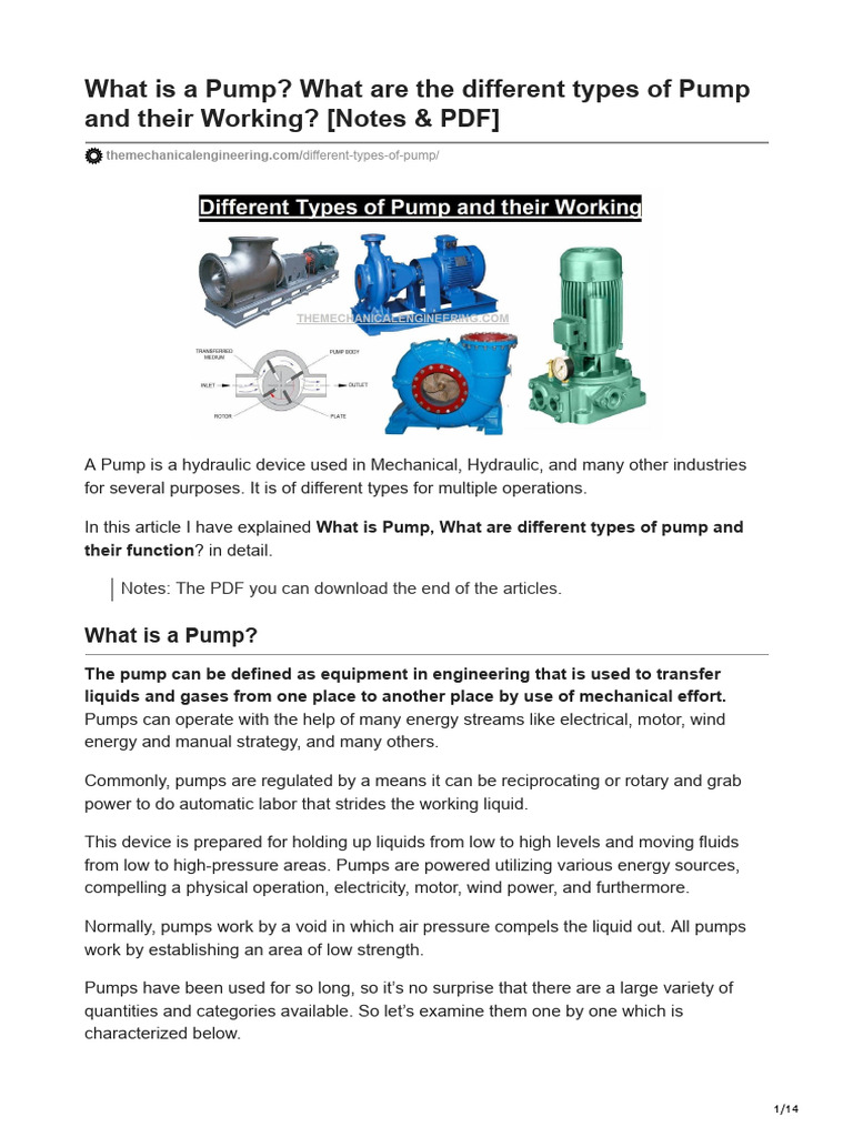 Types of Pumps and Their Functions | PDF | Pump | Turbine
