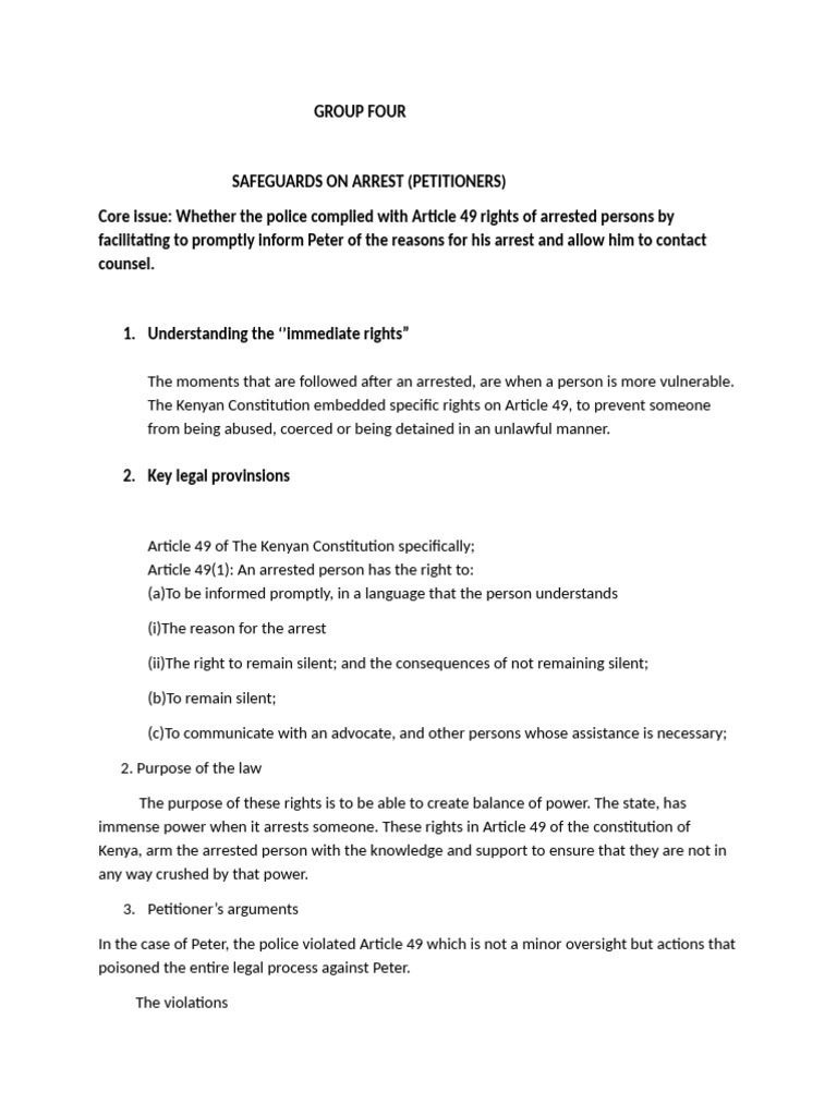 Article 49 Rights in Kenyan Arrests | PDF | Arrest | Right To Silence
