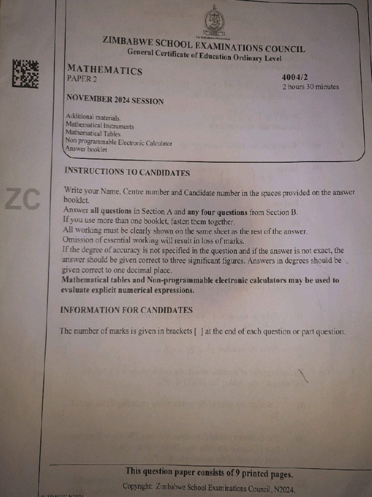 2024 Maths Olevel Nov Paper2 | PDF