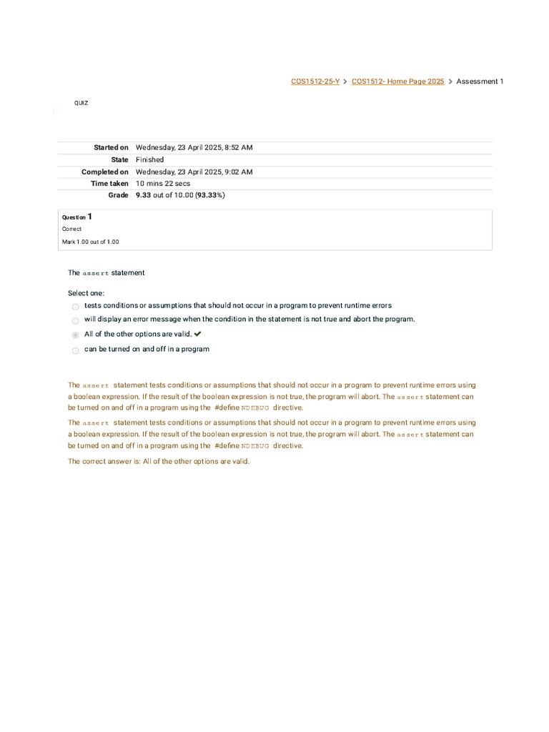 COS1512 Assessment 1 Results Summary | PDF | Computer Programming ...