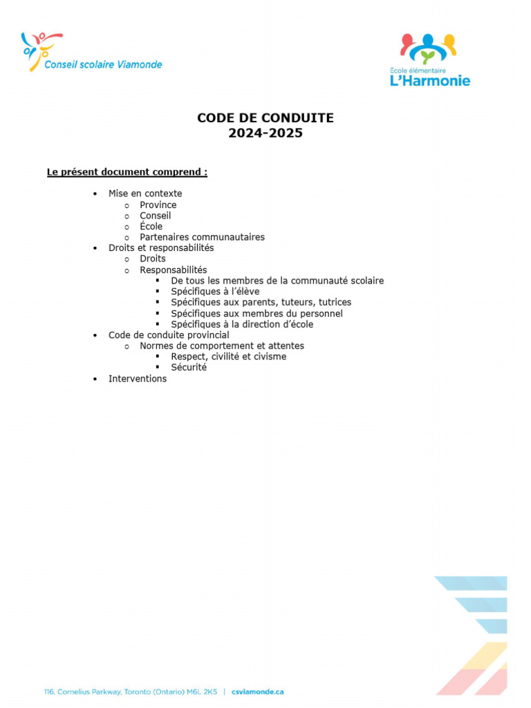 Code de conduite scolaire 2024-2025 | PDF | Médicaments | Autobus