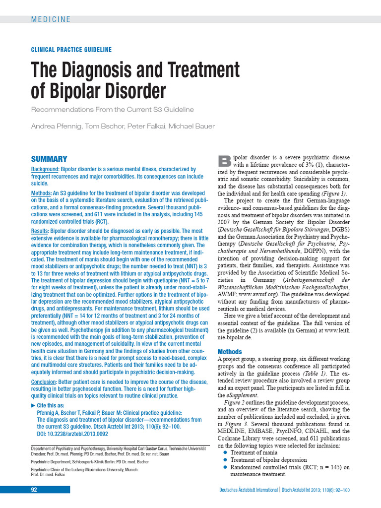 Bipolar Disorder Diagnosis & Treatment Guidelines | PDF | Bipolar ...