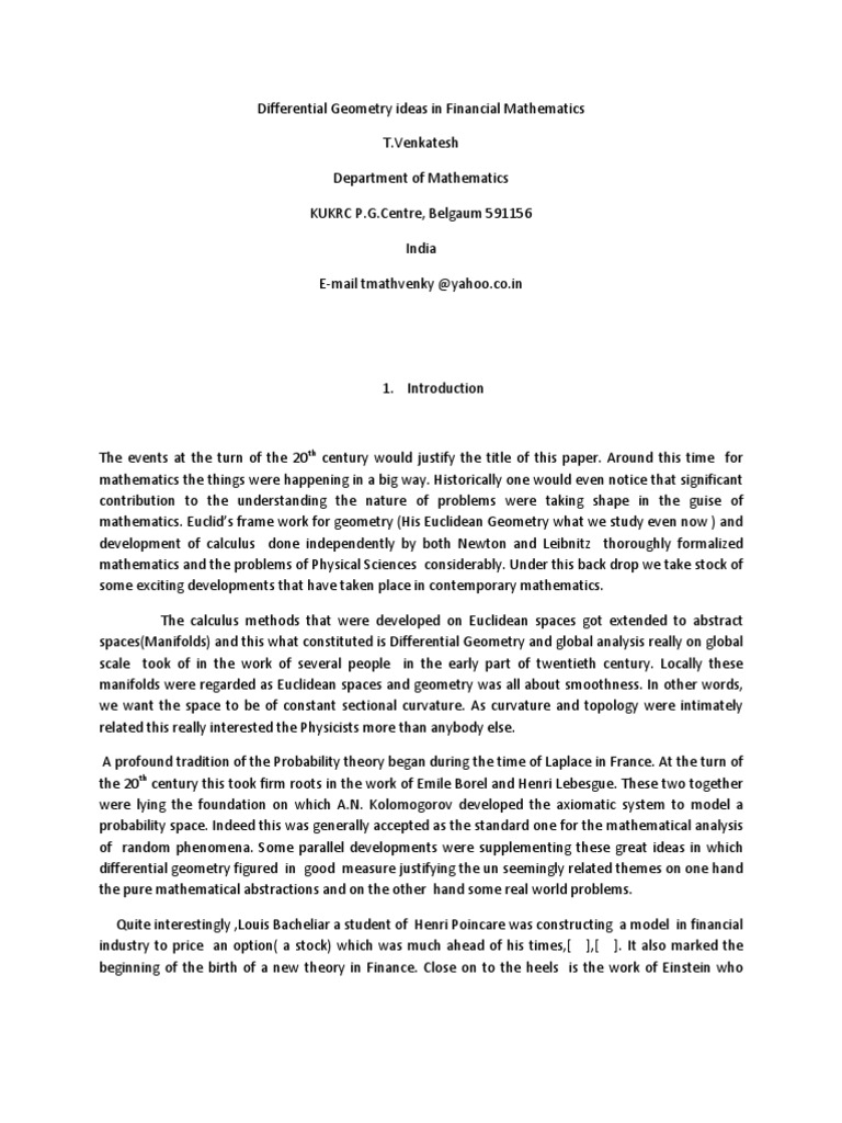 Differential Geometry Ideas in Financial Mathematics PDF