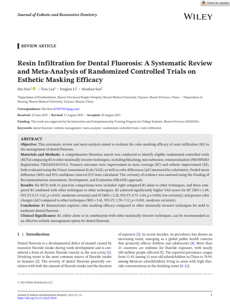 Resin Infiltration for Dental Fluorosis | PDF | Randomized Controlled ...
