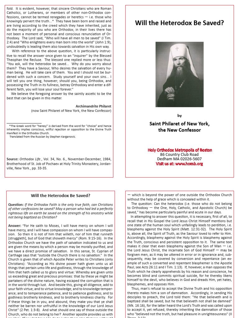 Metropolitan Philaret of New York-Will The Heterodox Be Saved | PDF ...