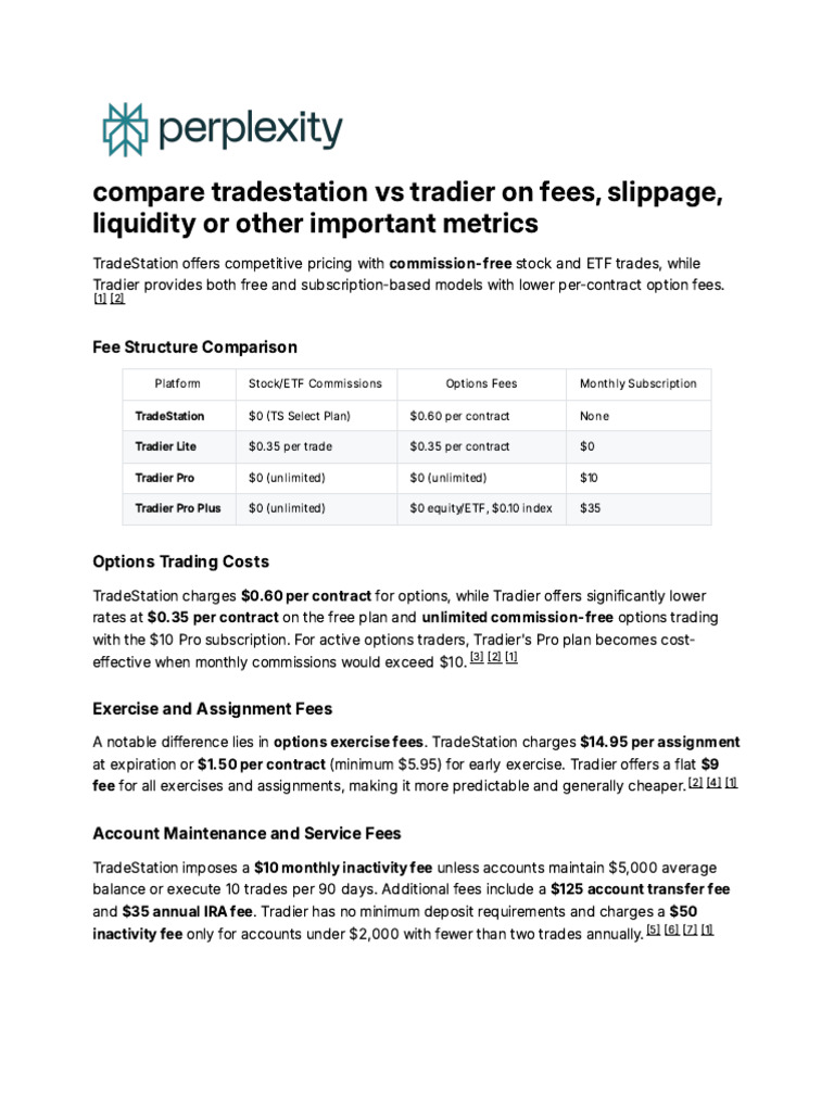 TradeStation vs Tradier: Fee Comparison | PDF | Option (Finance) | Fee
