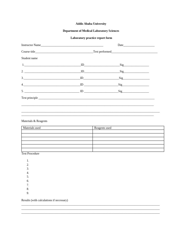 Student's Lab Practice Report Form A | PDF