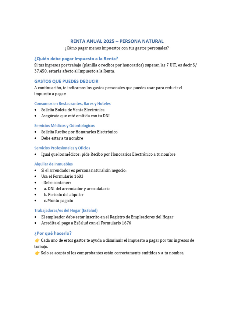 Deducciones de Impuesto Renta 2025 | PDF
