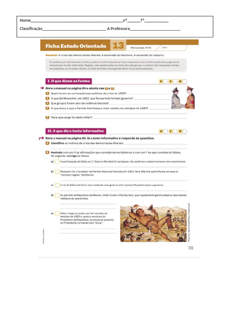 Ficha 13 9º Ano Caderno de Atividades | PDF