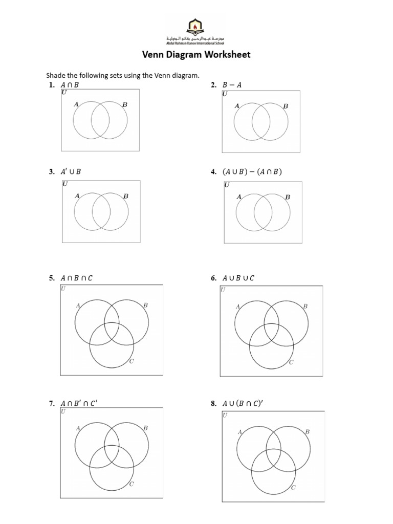 Venn Diagram Set Theory Worksheet | PDF