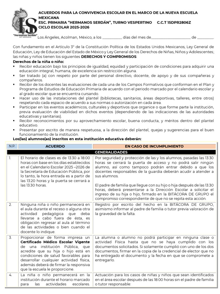 Acuerdos de Convivencia Escolar 2025-2026 | PDF | Abuso infantil | Escuelas