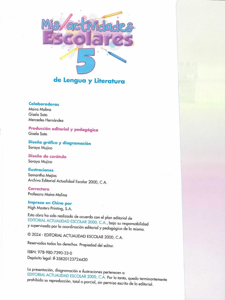 Mis Actividades Escolares de Lengua y Literatura 5 | PDF