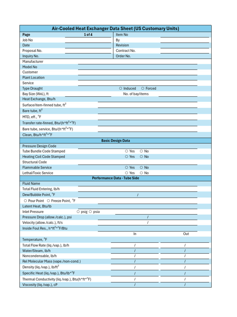 API 661 Air-Cooled Heat Exchanger Data | PDF | Heat Exchanger | Energy ...