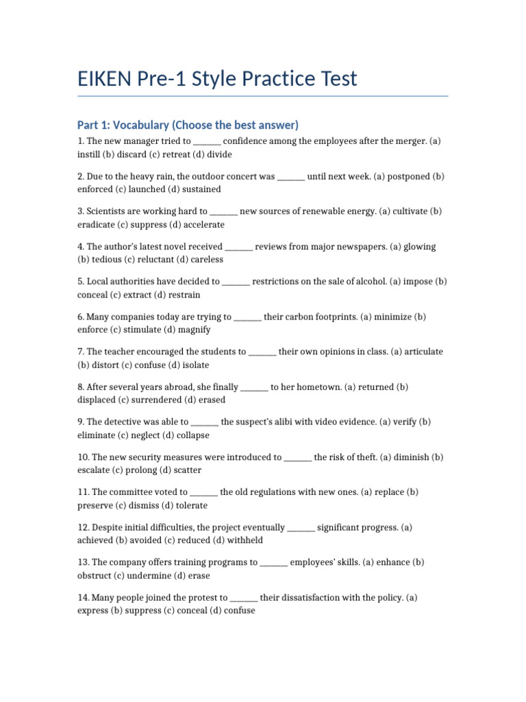 EIKEN Pre-1 Practice Test Guide | PDF | Renewable Energy | Energy ...