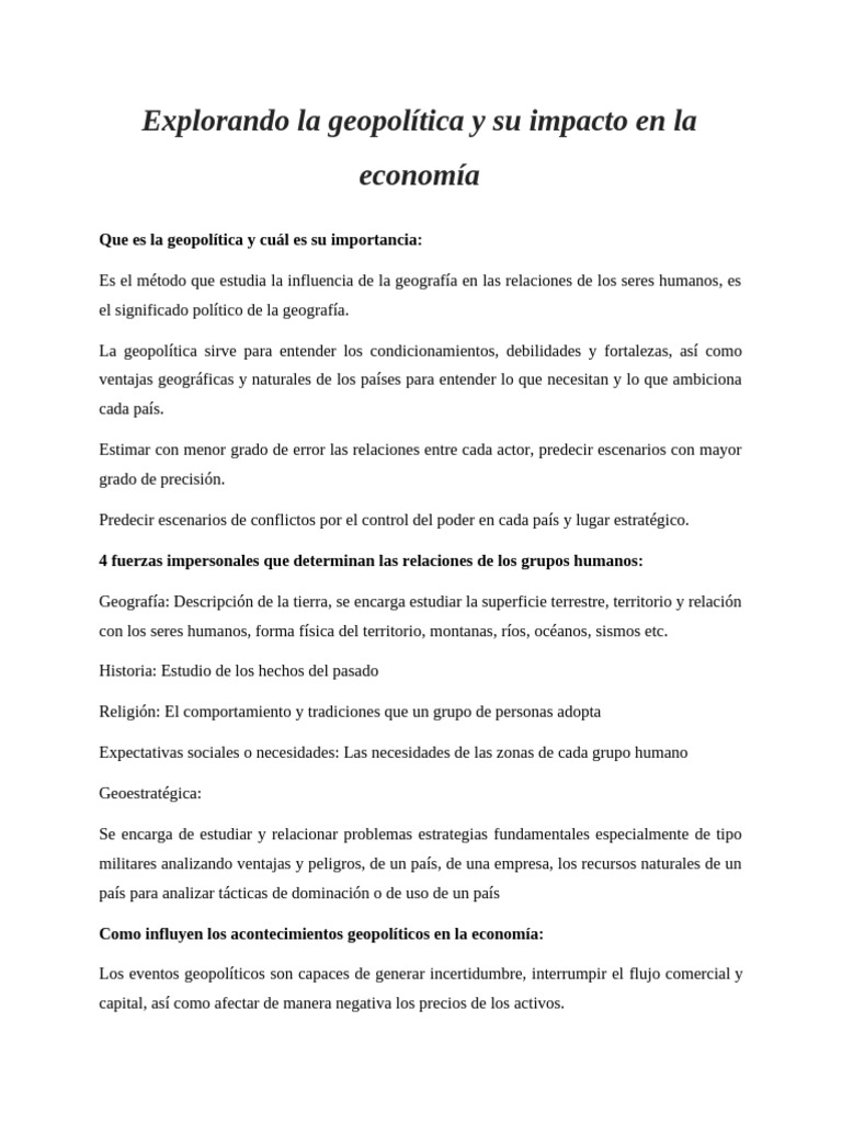 Explorando La Geopolítica y Su Impacto en La Economía | PDF ...