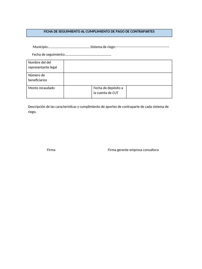 Ficha de Seguimiento Aporte Contraparte | PDF