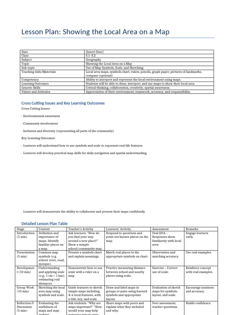 Final Lesson Plan Showing Local Area On Map | PDF | Learning | Lesson Plan