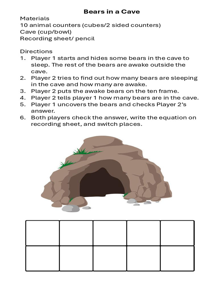 Bears in a Cave Math Game | PDF