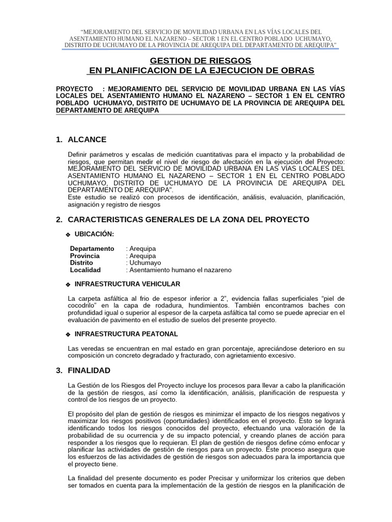 Gestión de Riesgos en Movilidad Urbana Arequipa | PDF | Riesgo | Temblores