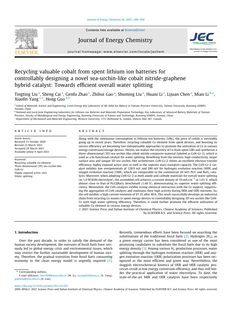 Recycling Valuable Cobalt From Spent Lithium Ion Batteries For 2021 ...