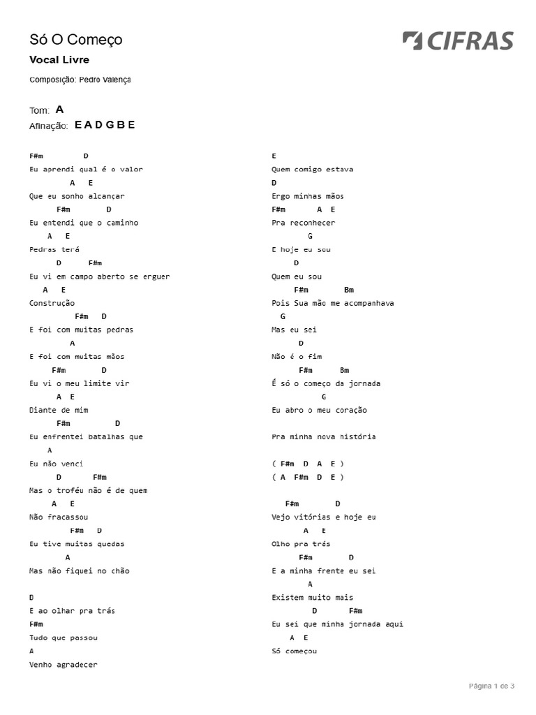 CIFRAS Cifra Vocal Livre So o Comeco | PDF