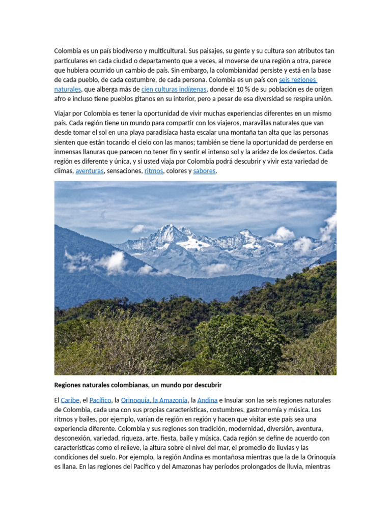 Regiones Naturales de Colombia: Un Viaje Diverso | PDF | Colombia | Andes