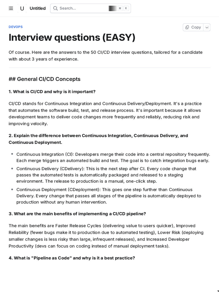 CI/CD Pipeline Interview Questions | PDF | Software Repository ...