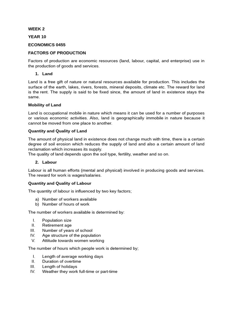 Factors of Production in Economics | PDF | Labour Economics ...