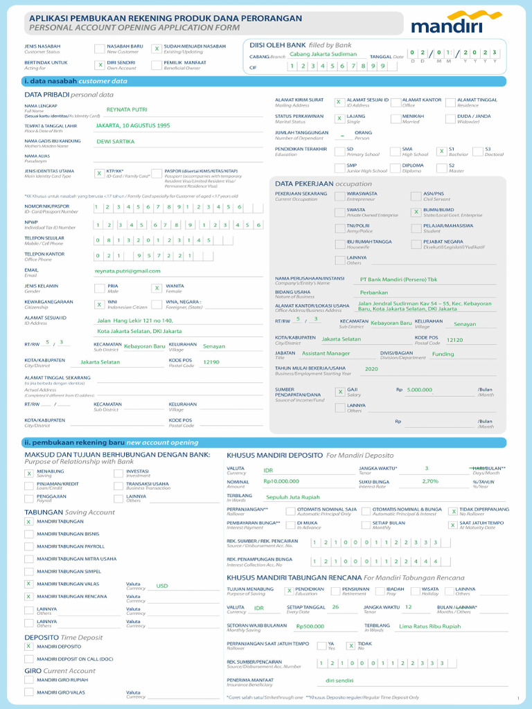 Contoh Pengisian Form APR Produk Dana Perorangan Baru 2023. | PDF