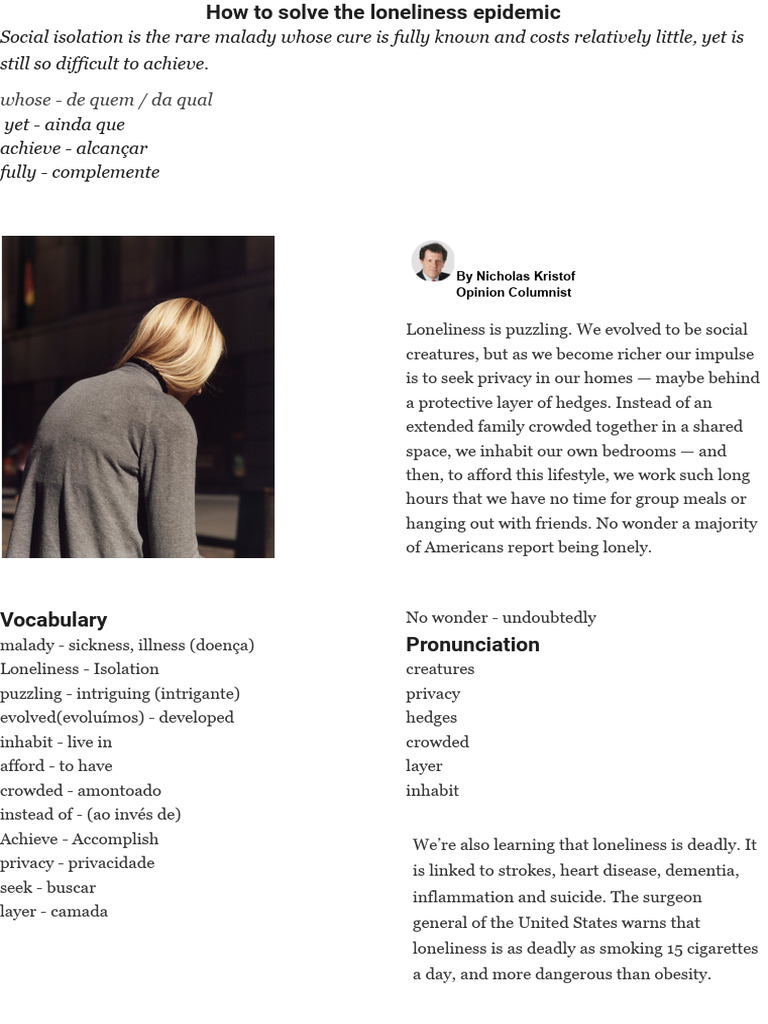 Reading Interaction - Opinion Today - How To Solve The Loneliness ...