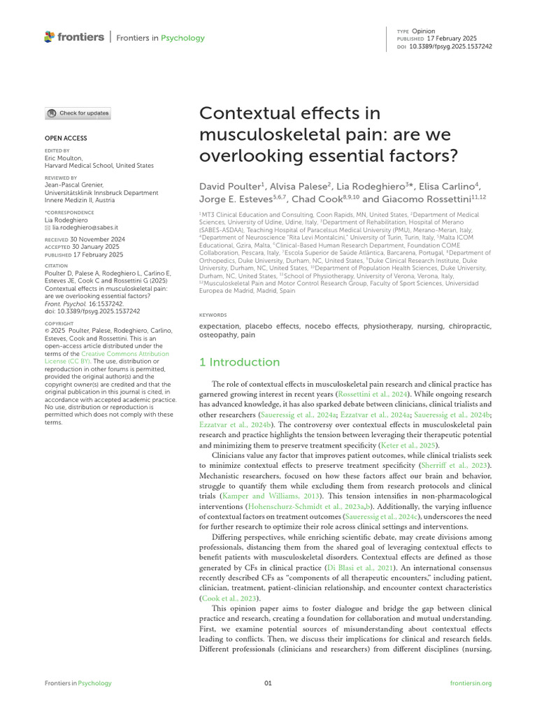 Contextual Effects in Musculoskeletal Pain | PDF | Placebo | Pain ...