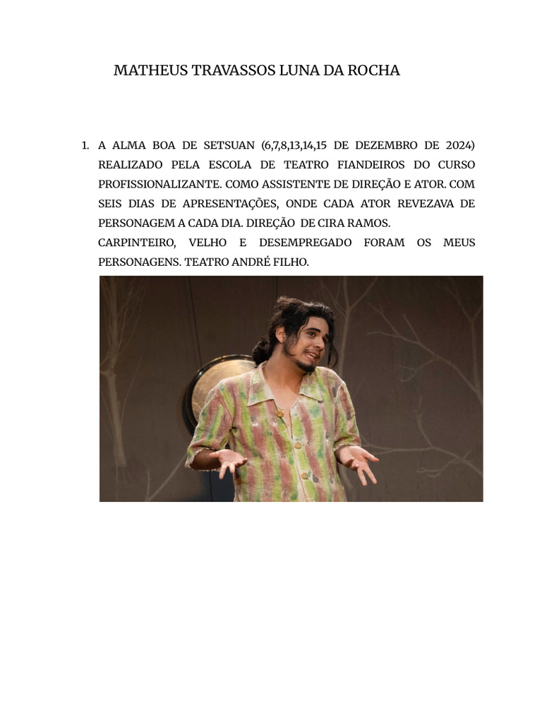 Atuação de Matheus Travassos em Teatro | PDF