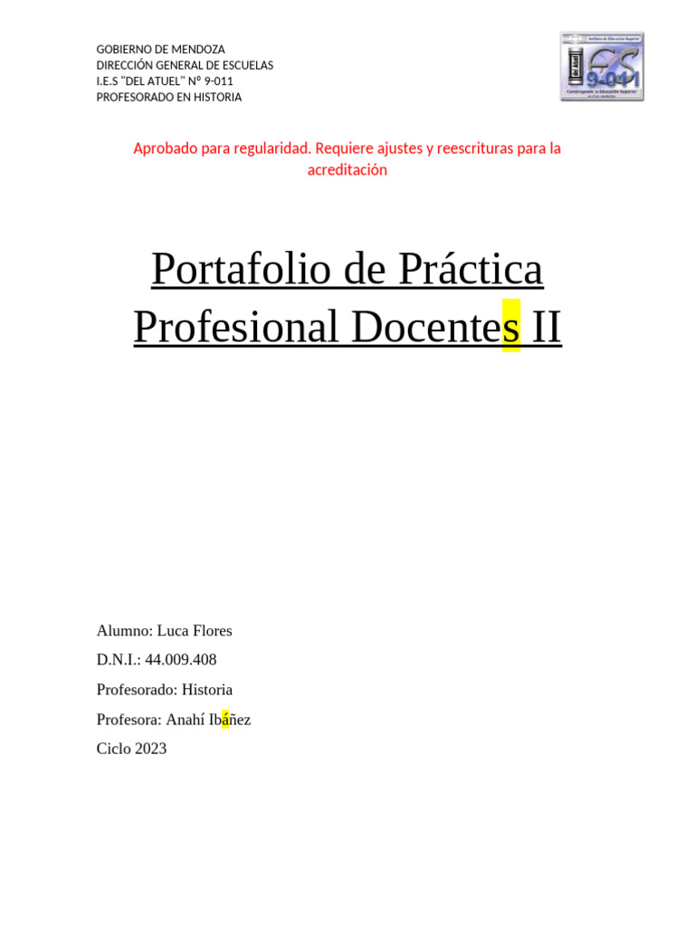 Correción Portafolio de Prácticas Profesional Docentes II, 2 | PDF ...